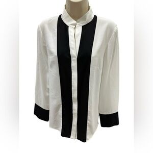 Misook Black and White chiffon hidden bottom down Blouse